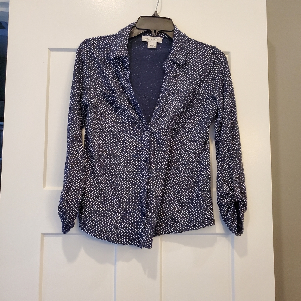 Liz Claiborne Navy Blue Polka Dot Blouse